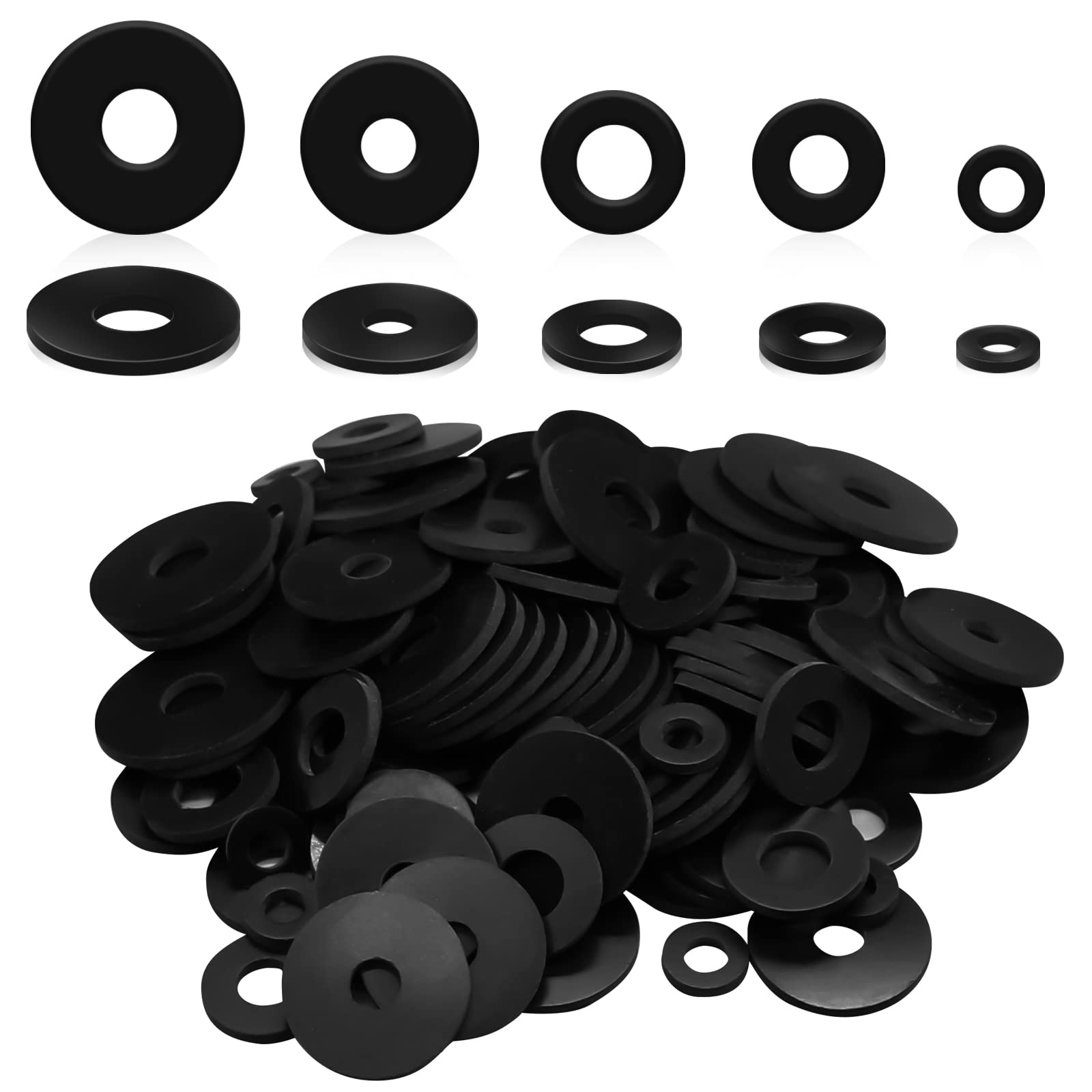 120Pcs Rubber Washer Kit - 12/18/20/25/30mm Heavy Duty Rubber Flat Washers for Bolts, Grommets, Household Plumbing, Appliances, Faucets, Shower Doors — image 1
