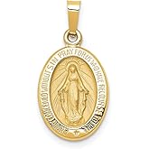 14k Gold Virgin Mary Miraculous Medal Pendant - Oval Mother Mary Necklace Charm with Sacred Words - Handcrafted Religious Jewelry Made in USA - Traditional Catholic Design