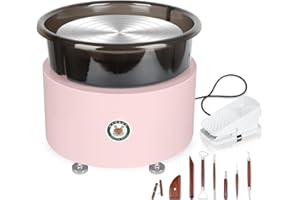 MZOKUU Pottery Wheel for Adults 11 Inch 450W Electric Ceramic Forming Machine Foot Pedal Control Adjustable 50-300RPM Speed ABS Detachable Basin Sculpting Tools Kit Arts Craft DIY Gift (Pink)