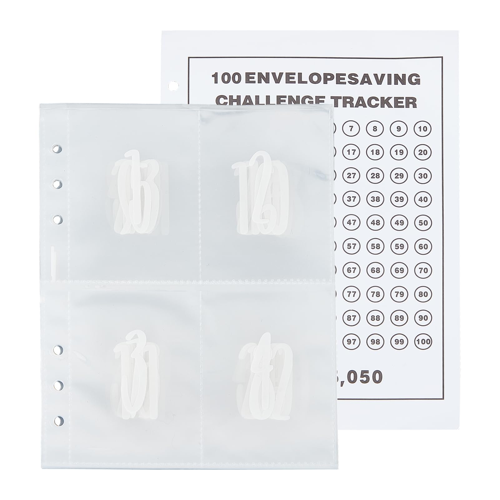 NICENEEDED 26 Sheets 100 Envelopes Money Saving Challenge Inserts, Pre-labeled Saver Binder Refill Pages with Tracker Page, Money Pouches Planner Inserts for A5 Ring Binder Replacement
