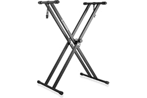 Hamzer Double-X Keyboard Stand, Heavy-Duty Height Adjustable Keyboard Piano Stand, Foldable and Portable with Locking Straps, Black