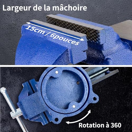 HYCHIKA Bench Vice, 152 mm, 6 Inch, 360° Swivel Vice, Heavy Duty Vice for Workshop, Vice for Drilling, Metalworking, Vice