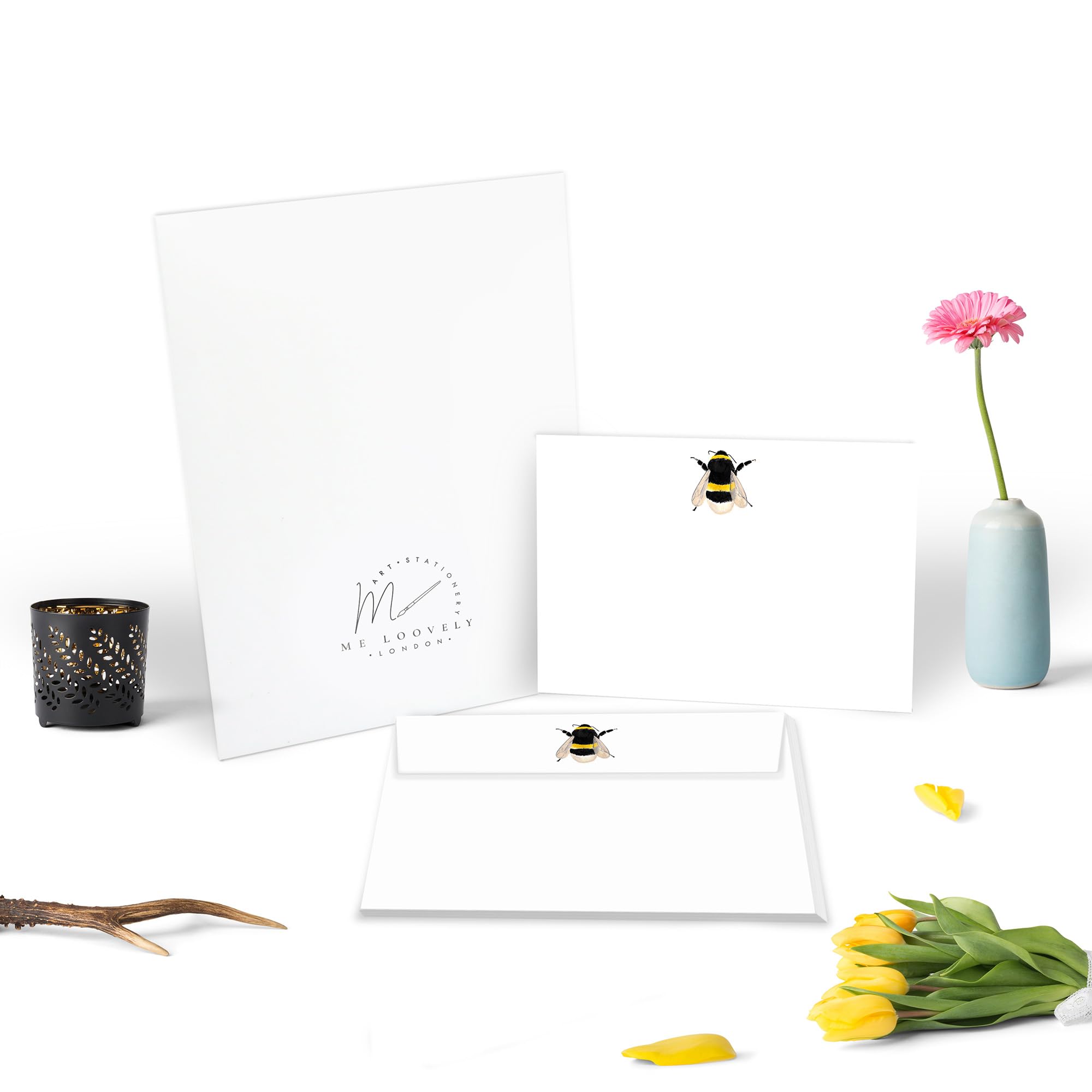 Me Loovely Bumble Bee Flat Notecard and Envelopes Sets Writing Supplies Stationery Set Home & Office Notecards Multipack | Christmas Gifts (A6 Size, Pack of 10 Cards and Envelopes with Gift Envelope)
