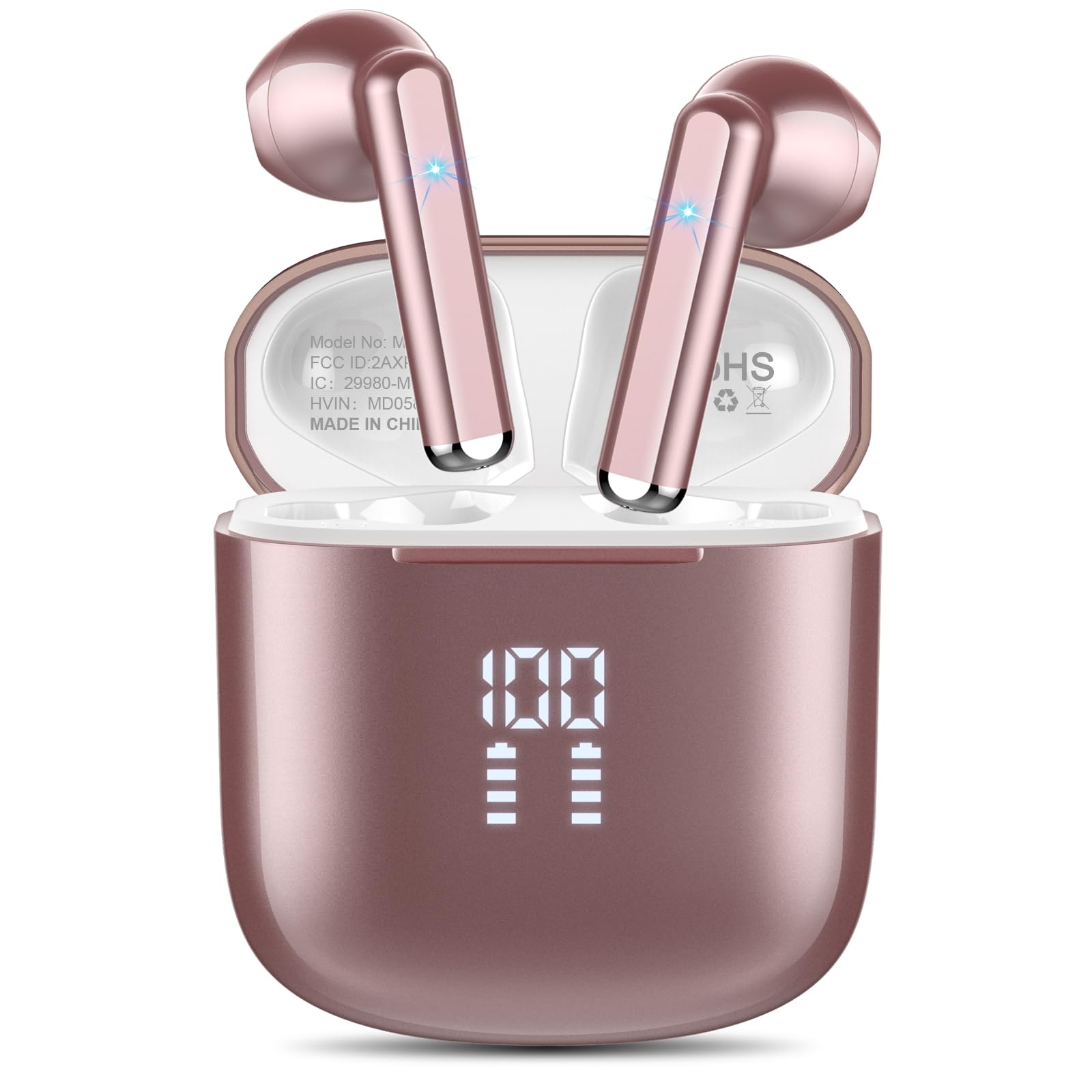 OYIB Wireless Earbuds, Mini Bluetooth 5.3 Headphones HiFi Stereo, Wireless Earphones with ENC Noise Cancelling Mic, Touch Control, Type-C Charging, in Ear Wireless Headphones, Rose Gold