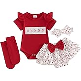 Ysfanwuxi Newborn Baby Girl Baseball Outfit Short Sleeve Romper Ruffle Skirt Shorts Set Socks Hairband Summer Clothes