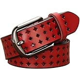 VONSELY Hollow Leather Belts for Women, Soft Leather Womens Belts with Pin Buckle
