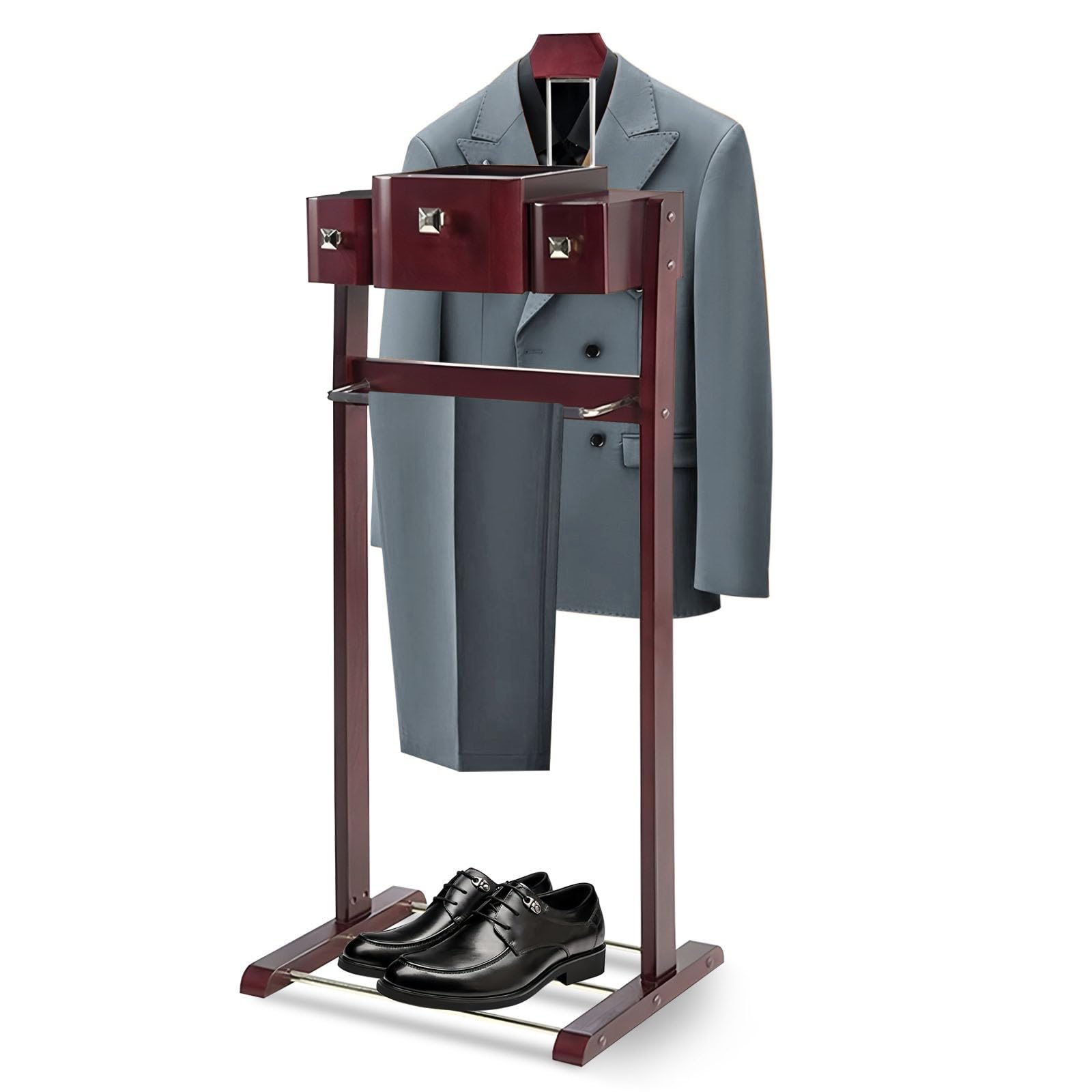 MLIKYRGK Wood Men Suit Valet Stand, with Belt Hooks