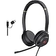 Yealink UH37 USB Headset with Noise Cancelling Microphone,Wired Headset for PC Laptop,Teams Certified,USB-A & USB-C Cable,Works with Zoom and Other Leading UC Platforms