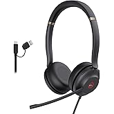 Yealink UH37 USB Headset with Noise Cancelling Microphone,Wired Headset for PC Laptop,Teams Certified,USB-A/C Cable,Works with Zoom and Other Leading UC Platforms