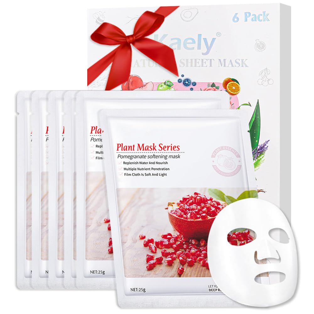 Photo 1 of  Pomegranate Sheet Masks, Hydrating Smoothing Face Masks for Women Men, Facial Mask Skin Care Korean, Moisturize Nourish for All Skin Types, Birthday Christmas Gifts, 