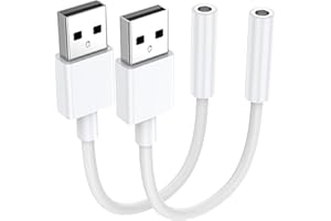 2 Pack USB to 3.5mm Audio Jack Adapter, Audio Aux Cable External Stereo Sound Card, USB to 3.5mm TRRS Female Headset for PS5 