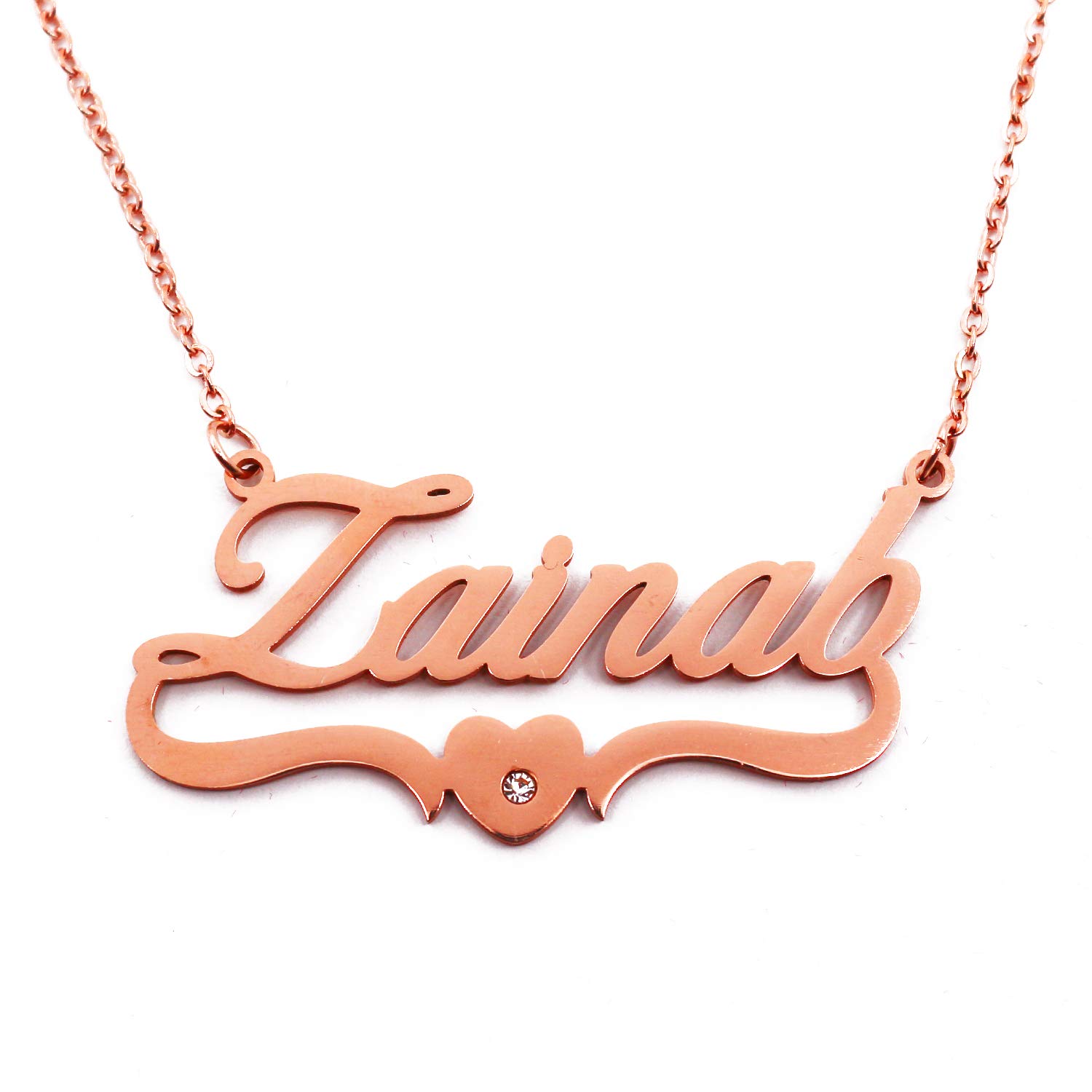 Zainab Personalised Heart Shaped Name Necklace Rose Gold Plated, Custom Dainty Name Pendants, Jewellery for Ladies, Girlfriend, Mother, Sister, Friends