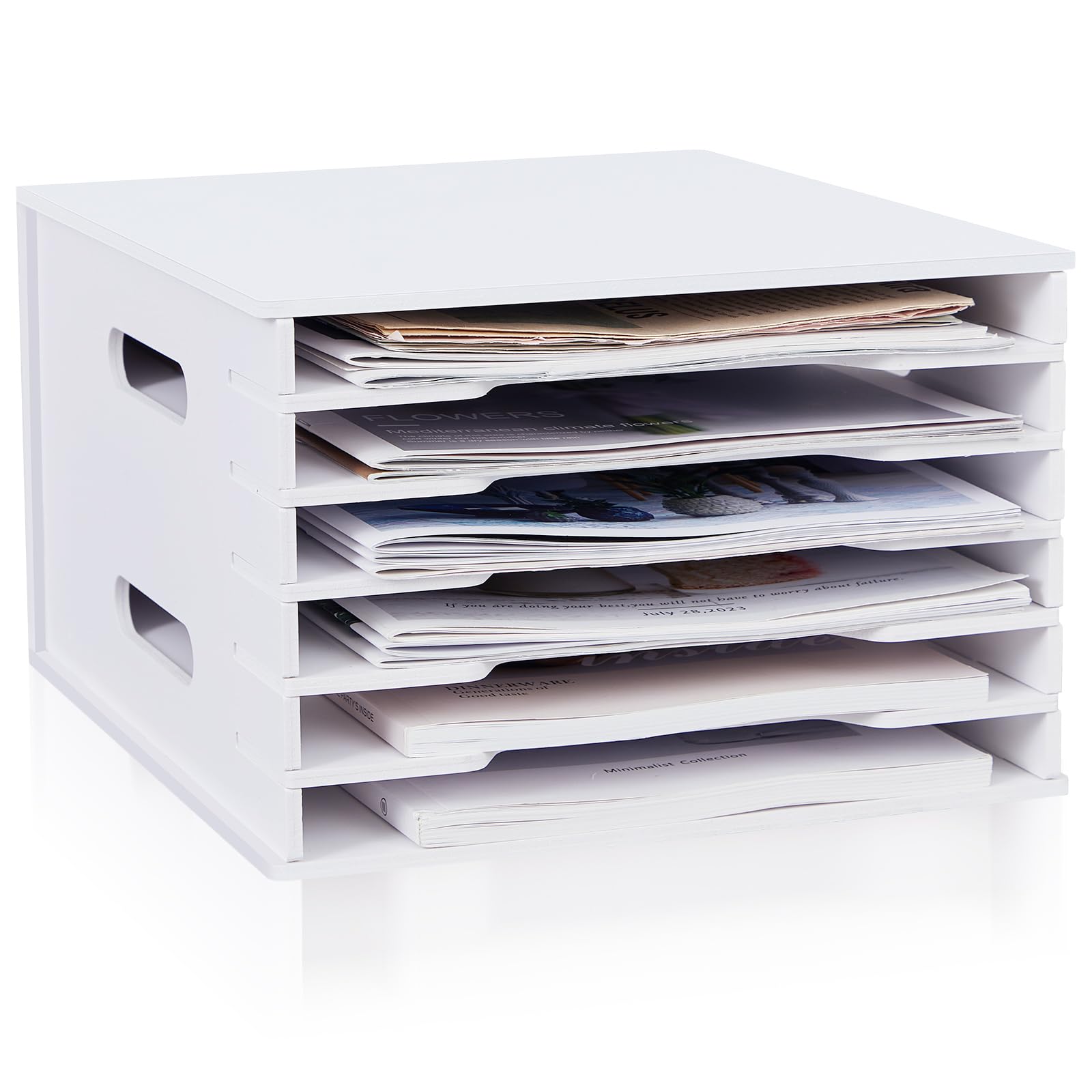 Photo 1 of Juexica 6 Tier 8.5" x 11" Scrapbook Paper Organizer, White Cardstock File Organizer with Adjustable Shelves, Stackable Paper Trays, Desktop Storage Rack Document Holder for Desk Home Office