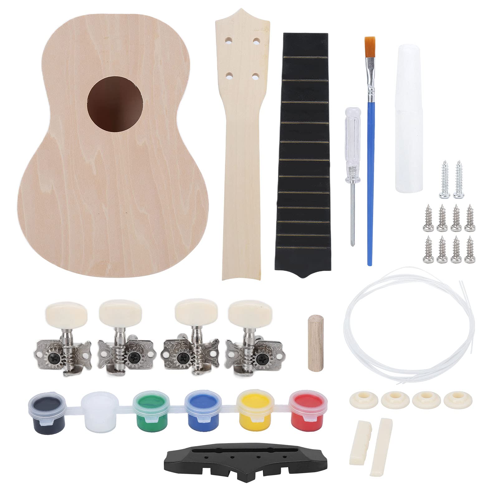 DIY Build Your Own Concert Ukulele Kit Boy Gifts 21 Inch Set Assemble for Beginners Basswood Backboard Metal Peg and Nylon String