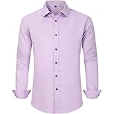 CIGENU Men's Dress Shirts for Business Casual - Long Sleeve Button Down Shirts (Black Button)