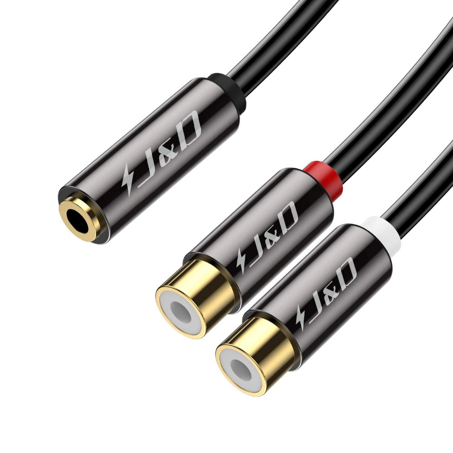 J&D 3.5 mm to 2 RCA Cable, Gold Plated Copper Shell Heavy Duty 3.5mm Female to 2RCA Female Stereo Audio RCA Cable Adapter, 0.65 Feet