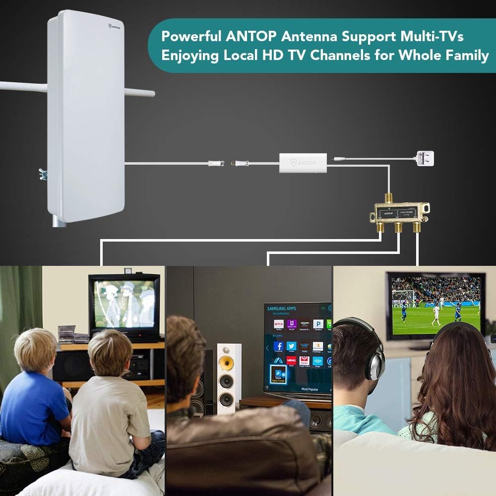 Antop Big Boy AT-400BV Outdoor Indoor HDTV Antenna with VHF Enhancer Rods, Digital Amplified HD Antenna for Smart TV Indoor 4K 1080P, 85 Miles Range