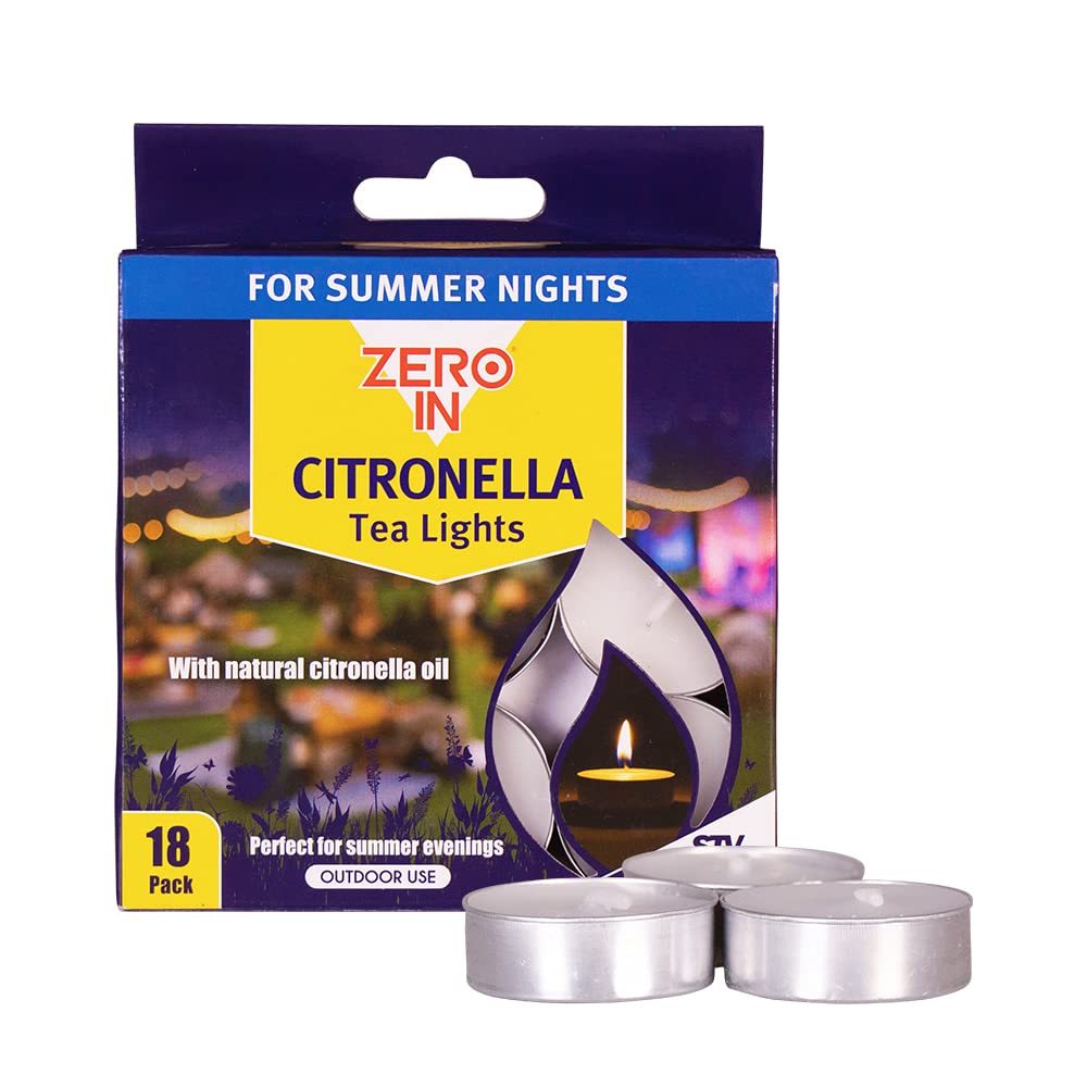 Zero In Citronella Tealights - 18-Pack, Repels Mosquitoes, Natural, For Gardens and Patio Area, White