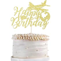 Gold Airplane Birthday Cake Topper Set - 3-Piece For Travel/Aviation Themed Parties - View #6