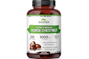 Zazzee Extra Strength Horse Chestnut 10:1 Extract, 3000 mg Strength, 20% Aescins, 4 Month Supply, 120 Vegan Capsules, Concentrated and Standardized 10X Extract, All-Natural, Non-GMO, Made in The USA
