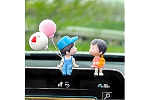 DXNQ Cute Couple Car Dashboard Decorations, Lovely Couple Kiss Cartoon Figurines Car Ornament, Resin Material Boy Girl Car Interior Decoration with Balloon for Car Dashboard Gifts (Blue)