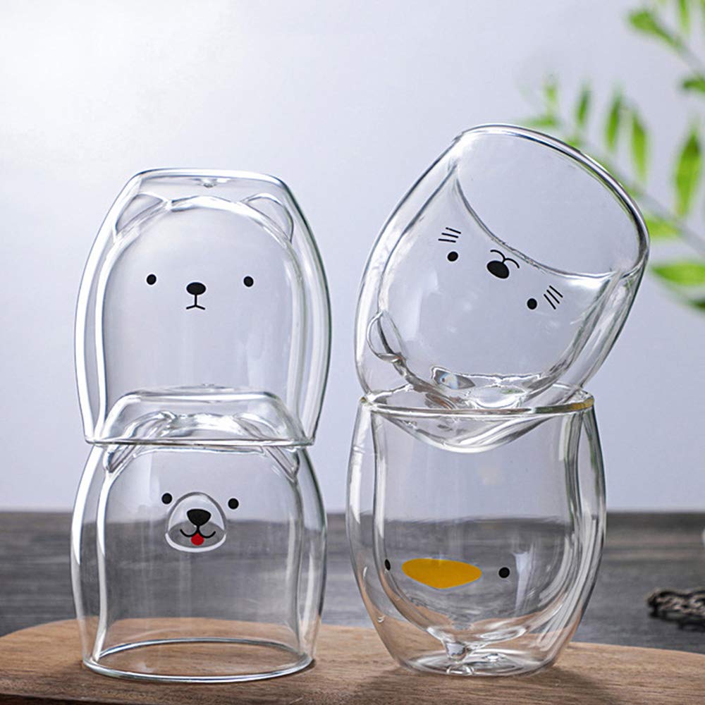 Photo 1 of MOOVGTP 4Pcs Cute Coffee Mugs, Bear Duck Cat Tea Cup Double Wall Glass Mugs Milk Cup for Office and Personal Birthday 4 Count Pack of 1 201211ZY074444 8997 1506569821