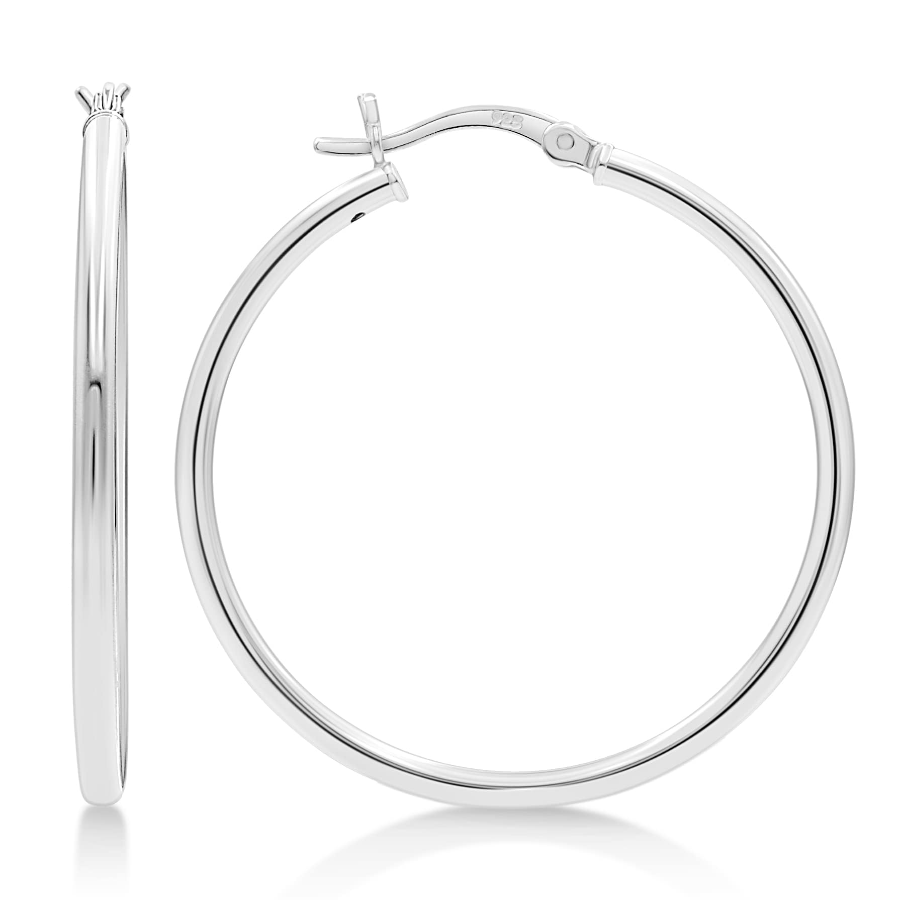KEZEF Real Silver Hoop Earrings for Women - High Polish 2mm Hoops for Men or Women | 925 Sterling Silver Hypoallergenic Hoop Earrings — image 1