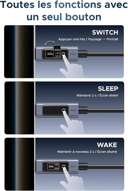 Nexode Câble USB C 240W avec Écran LCD 48V 5A PD 3.1 (2M)
