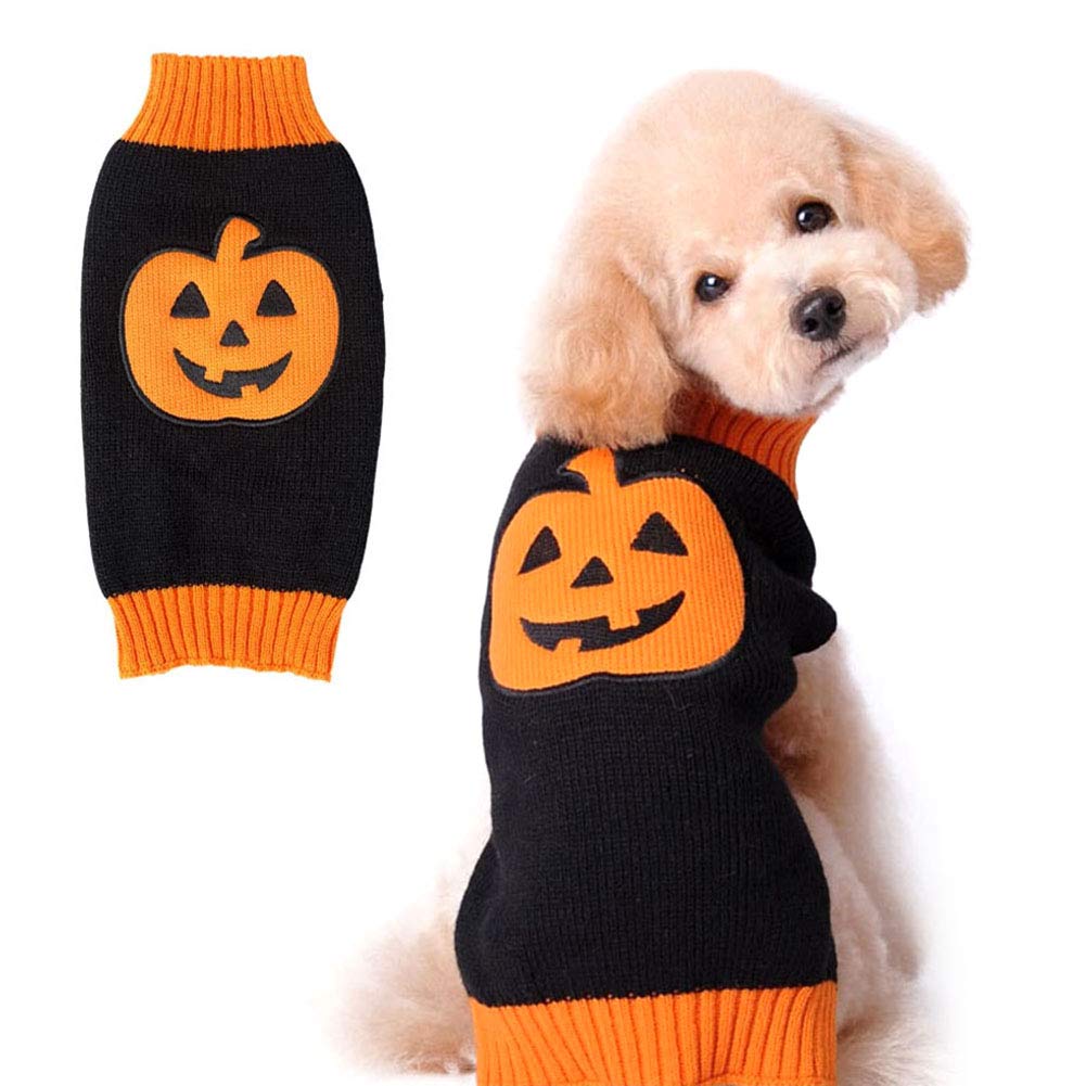PETCARE Halloween Pet Dog Sweater Pumpkin Striped Knit Jumper Clothes For Dogs Pets Costume Holiday Party for Cat and Puppy(Black Pumpkin,L) — image 1