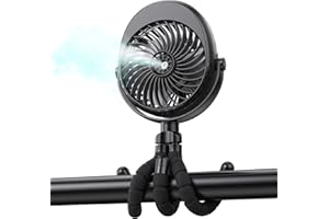 GRANDFAST Portable Stroller Fan with Mist, Rechargeable Misting Fan with Flexible Tripods, 360° Pivot Personal Mister for Cooling Outdoor Travel Beach Umbrella Wagon Crib Treadmill Car