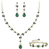 Crysdue Wedding Jewelry Sets for Brides Bridesmaid Women, Sparkly Rhinestone Floral Leaf Bridal Teardrop Y Pendant Necklace Chandelier Dangle Earrings Set for Prom Party