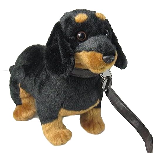 Uni-Toys Verschiedene Plüschtiere, Stofftiere, Kuscheltiere ca. 20 - 25 cm (Dackel mit Leine, Schwarz-Braun)