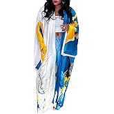 Famnbro Women's Floral Print Satin Robe Kimono Cardigan Open Front Long Cover Ups Outerwear One Size