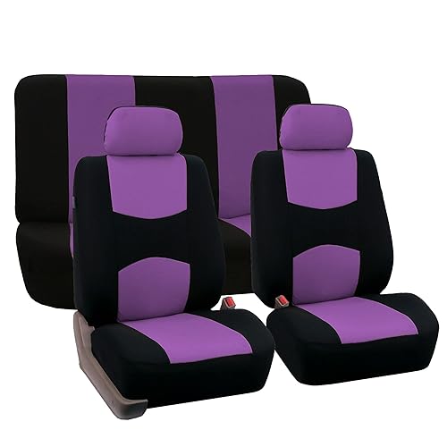 FH Group Flat Cloth Car Seat Covers Full Set with Non-Slip Carpet