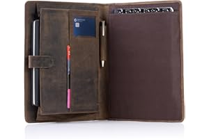 KomalC Leather Business Portfolio with Luxury Pen Folder Personal Organizer, Luxury Full Grain Leather Padfolio, Leather Fold