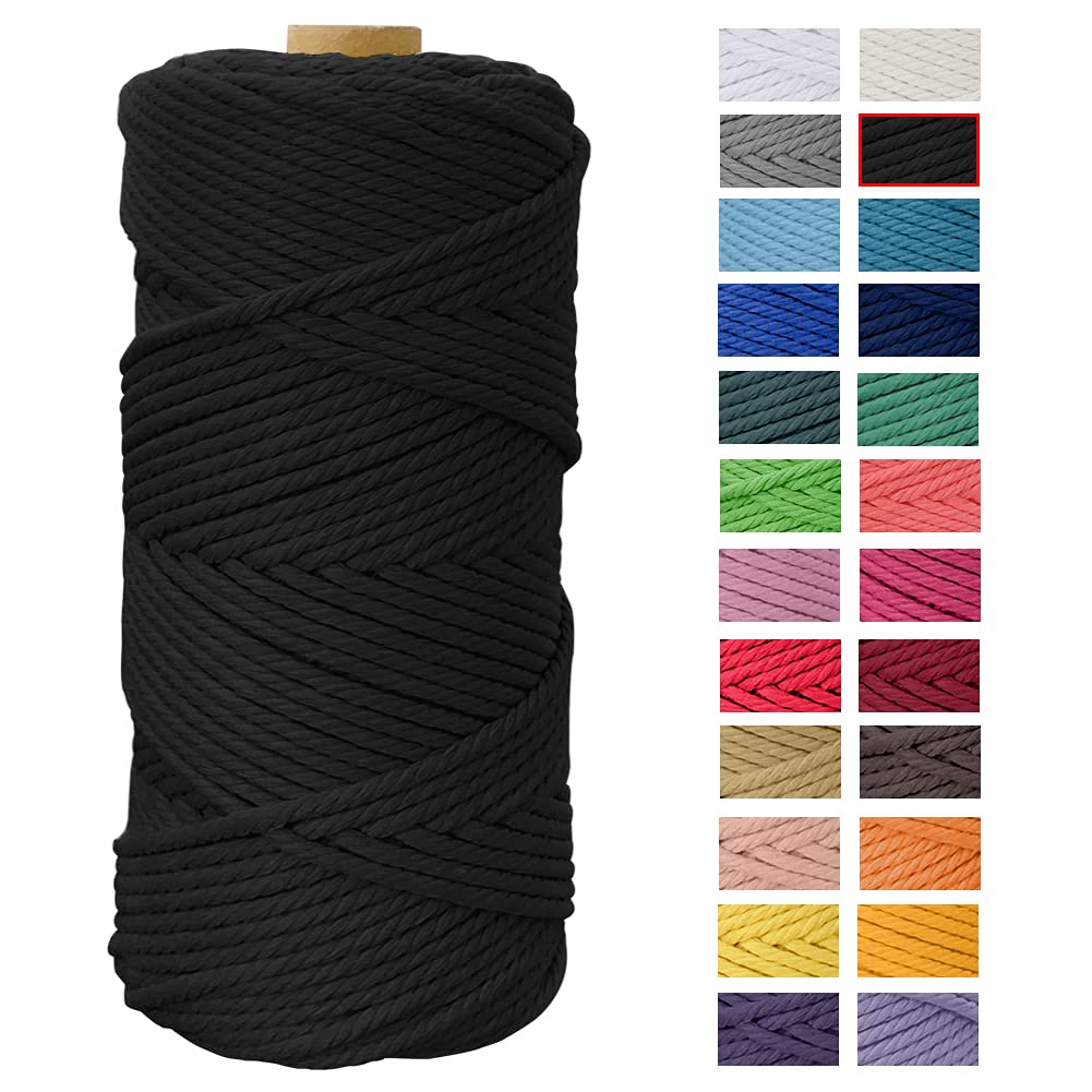 Macrame Cord 4mm x 109 Yards, JeogYong Thick Natural Cotton Cord Yarn Thread, 4-Strand Twisted Spool Twine String Cotton Rope for DIY Crafts, Wall Hangings, Plant Hangers, Home Decorations (Black) — image 1