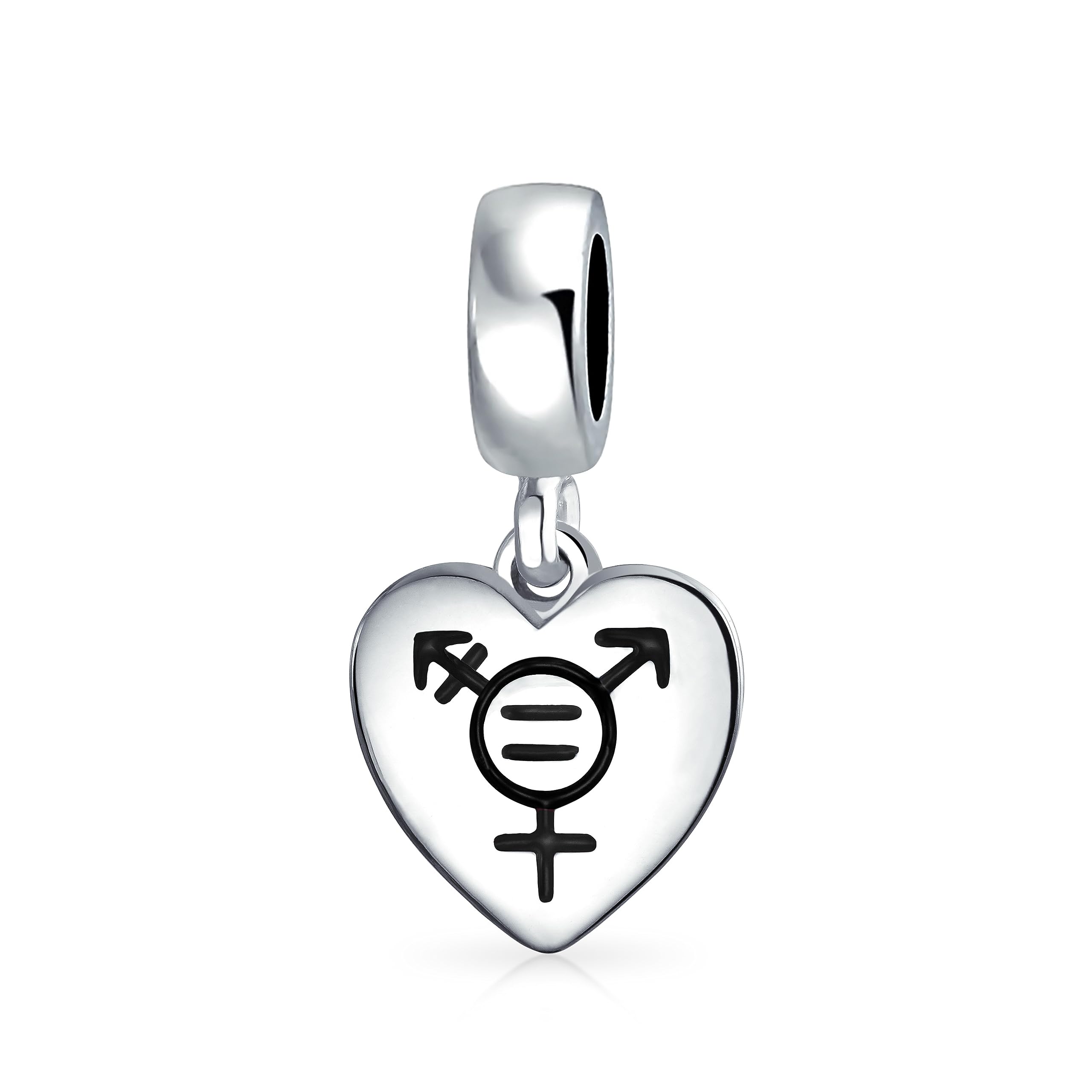 Bling Jewelry Inspirational Heart Transgender Pride Rights Dangle Charm Bead For Women For Teen .925 Sterling Silver Fits European Bracelet