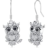 LWXIE Diamond Owl Earrings for Women 925 Sterling Silver Owl Drop Dangle Earrings with Lab Grown Diamond Jewelry Gifts