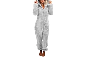 JEGULV Women's Cute Sherpa Romper Jumpsuit Fuzzy Long Sleeve Adult Cat Hooded Onesie Pajamas Winter One Piece Sleepwear