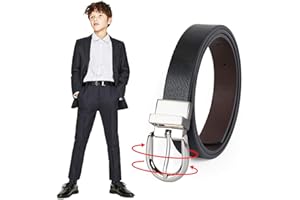 JASGOOD Kids Leather Reversible Belt, Boys Casual Belt for Jeans School Uniform with Rotated Buckle Back to School Gift