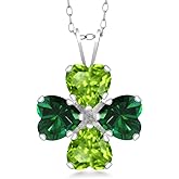 Gem Stone King 3.02 Cttw Green Peridot and Green Nano Emerald 4 Heart Shape Gemstone August Birthstone Pendant Necklace For Women | 925 Sterling Silver | 6MM Heart | With 18 Inch Silver Chain