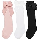 AQOKKA Baby Knee High Socks Kids Tube Long Boot Socks with Bow Cotton Knit Stocking Infant Toddler Dress Socks for Boy Girl