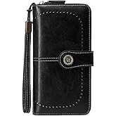 covimy Large Capacity Leather Wallets for Women，Credit Card Holder with RFID Wristlet Clutch purses for Woman