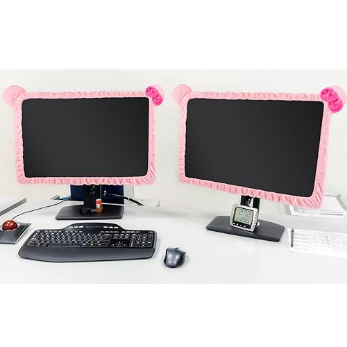Remagr Pcs 20''-29'' Kawaii Computer Monitor Cover with Cat Ear Design,  Furry Cute Pink Monitor Dust Cover P