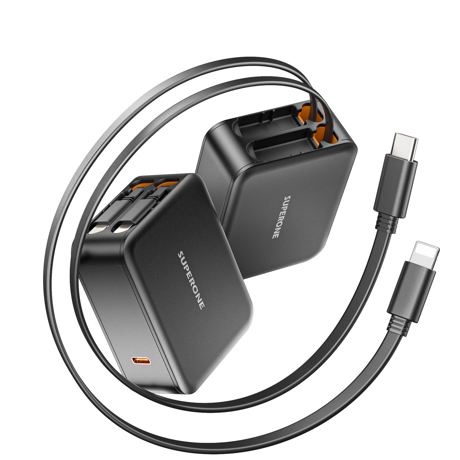 SUPERONE 62W Retractable Wall Charger with Dual Cables, 3-Port USB Charger Block, 35W iPhone Chargers Fast Charging for iPhone 17/16/15/14/13/12/11 Series, Pad, Tablet, LG, Samsung and More