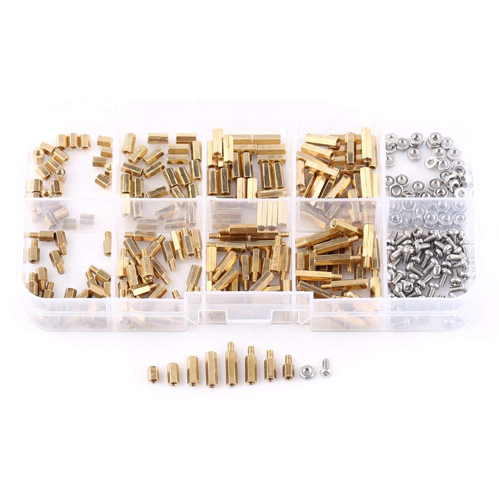 FTVOGUE Brass M2 M3 Hex Column Female Male Standoff Screw Nut Assortment Kit for PCB Board Motherboard Risers(C)
