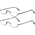 DBEFTLI Half Frame Reading Glasses - Half Moon Readers with Spring Hinge for Women Men (2 PCS in Pouch) 1.75