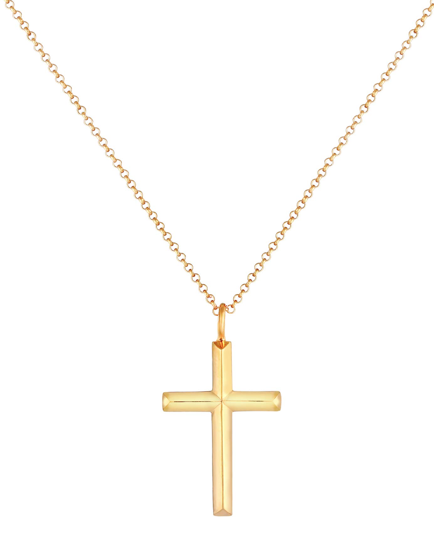 Kuzzoi Exclusive Men's Necklace Shiny Gold-Plated with Cross Pendant (30 mm) in Basic Style, Solid Chain for Men and Boyfriend with Religious Cross Made of 925 Sterling Silver, Length 60 cm, one size,