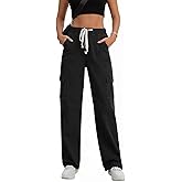 Rasutina Women Chino Cargo Pants High Waisted Stretchy Fall Pants Women's Drawstring Pull On Trousers