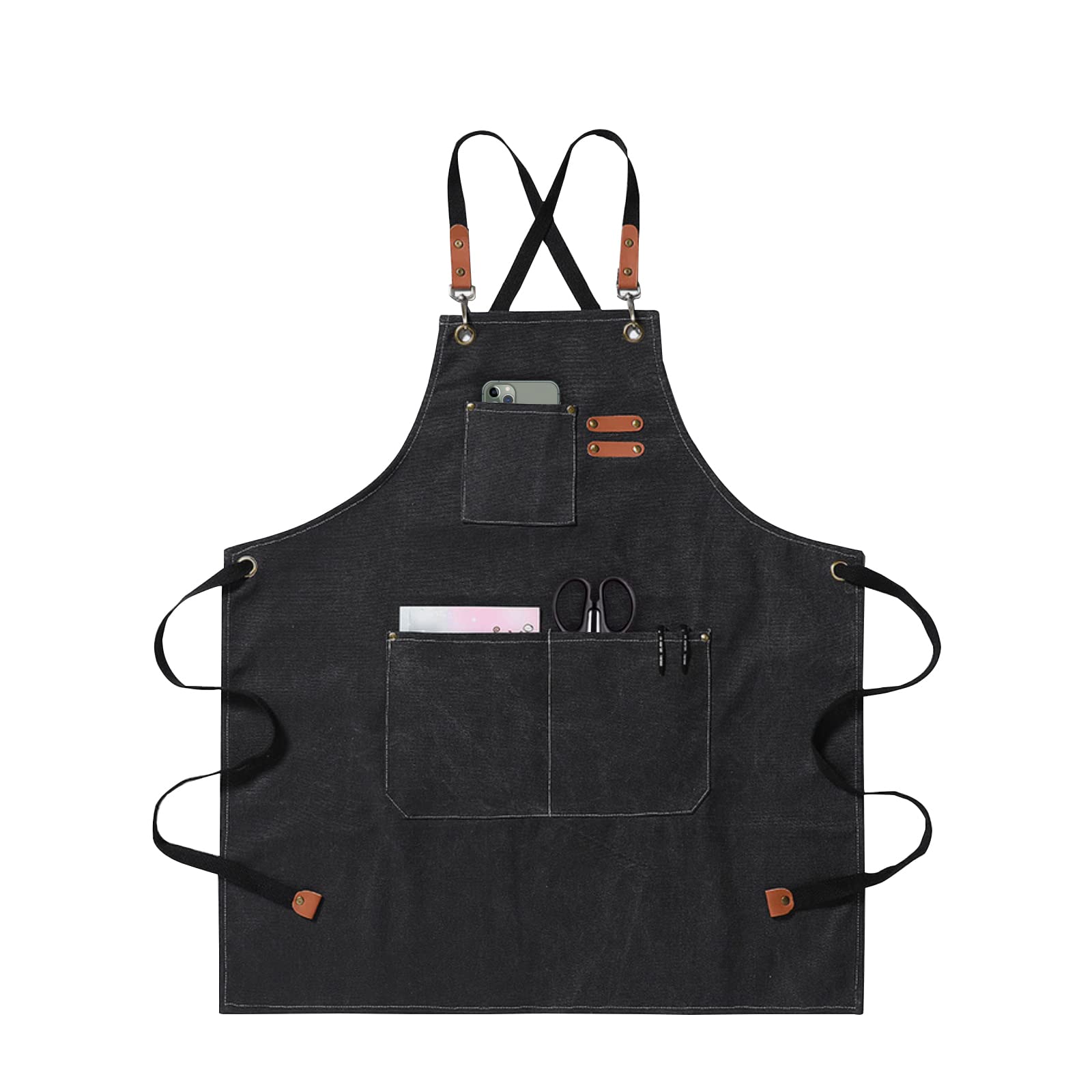 jiuzcare Mens Apron Cross Back Work Apron with Pockets BBQ Apron for Men Heavy Duty Chef Cooking Apron (Adjustable Comfortable Barista Barber) Black